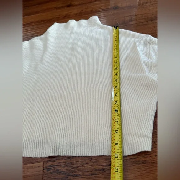 Anthropologie Pilcro Ribbed Mock Neck Crop Cream 100% Cashmere Sweater-1X - Picture 7 of 11